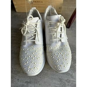 GEOX Respira Italian Leather Embellished Lace Up Sneakers White 9